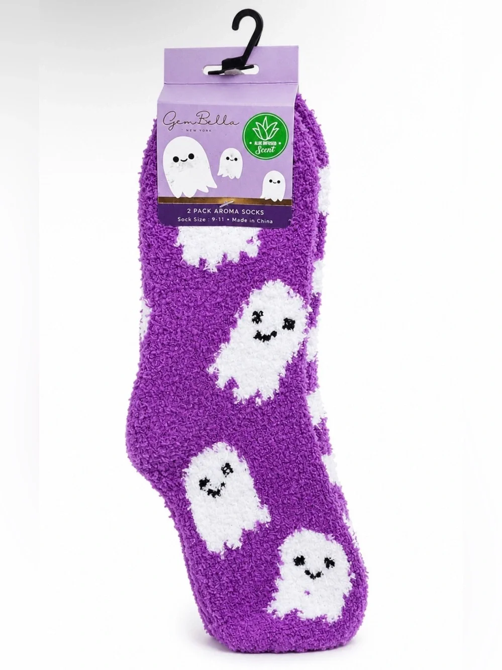 Purple Ghosts 2-Pack Aloe-Infused Cozy Socks - NWT